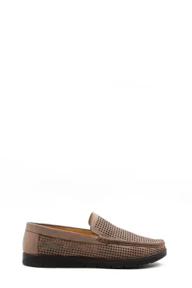 Men's Beige Perforated Suede Loafers-Wessi