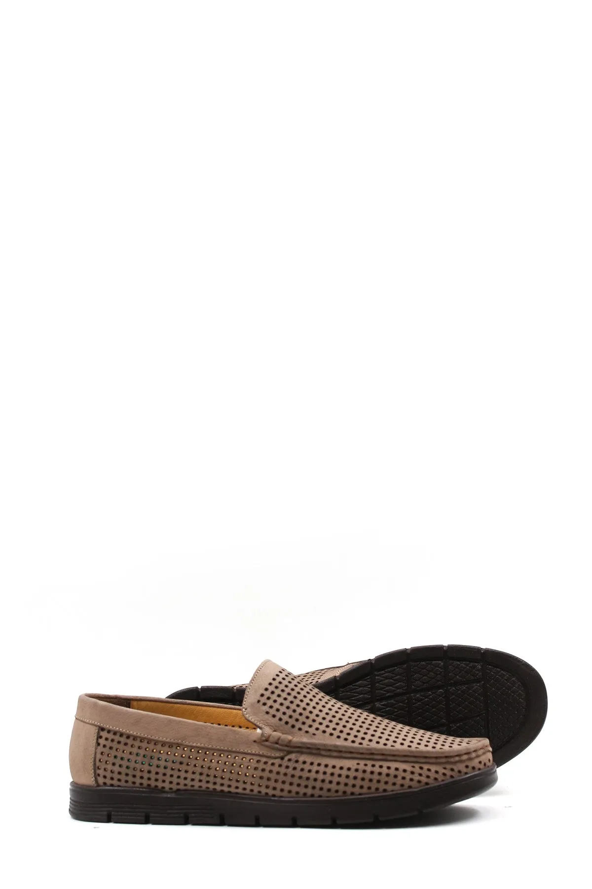 Men's Beige Perforated Suede Loafers-Wessi