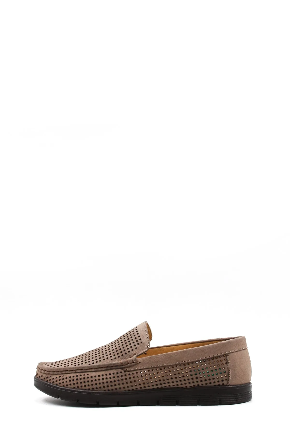 Men's Beige Perforated Suede Loafers-Wessi
