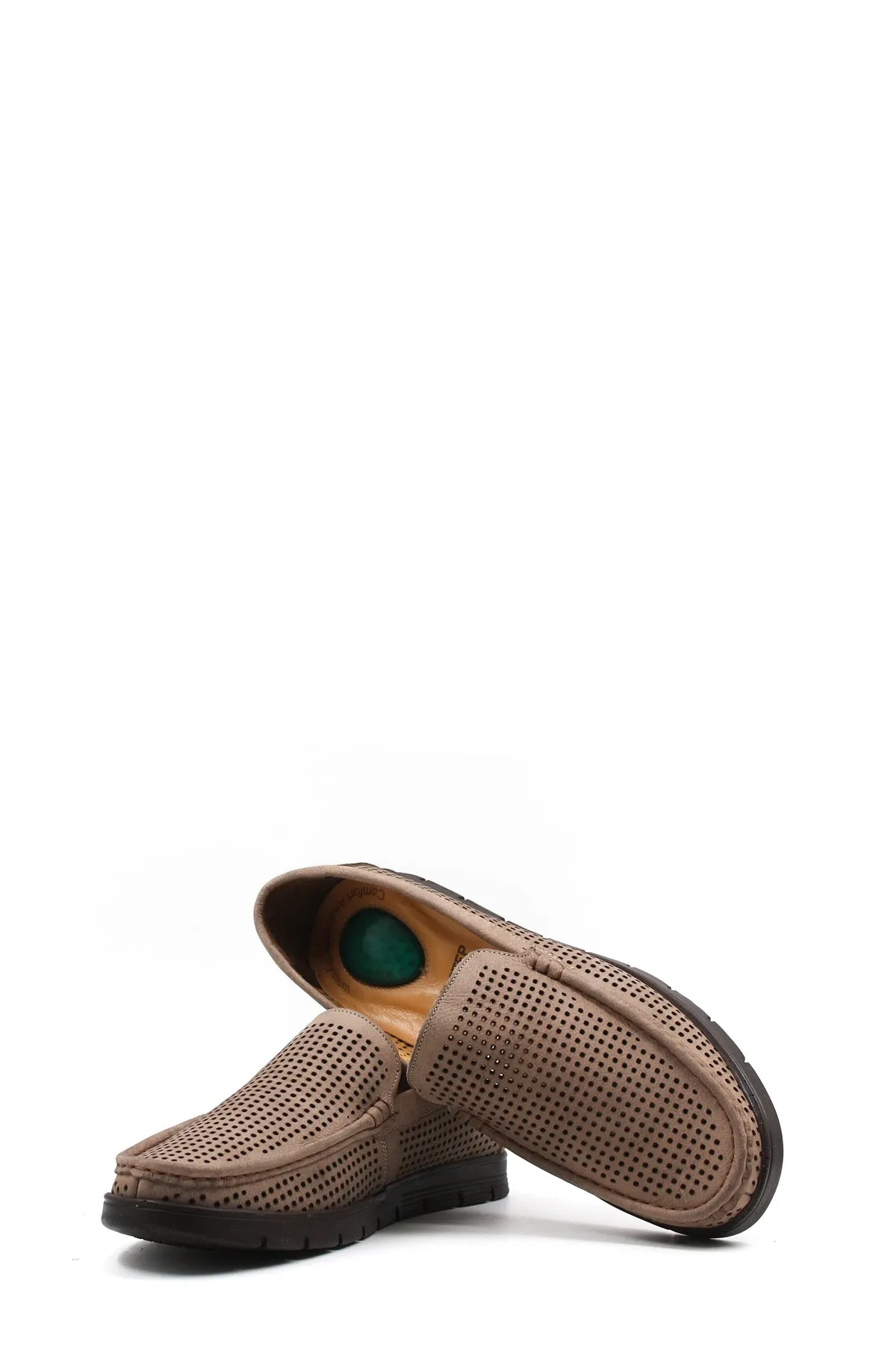 Men's Beige Perforated Suede Loafers-Wessi