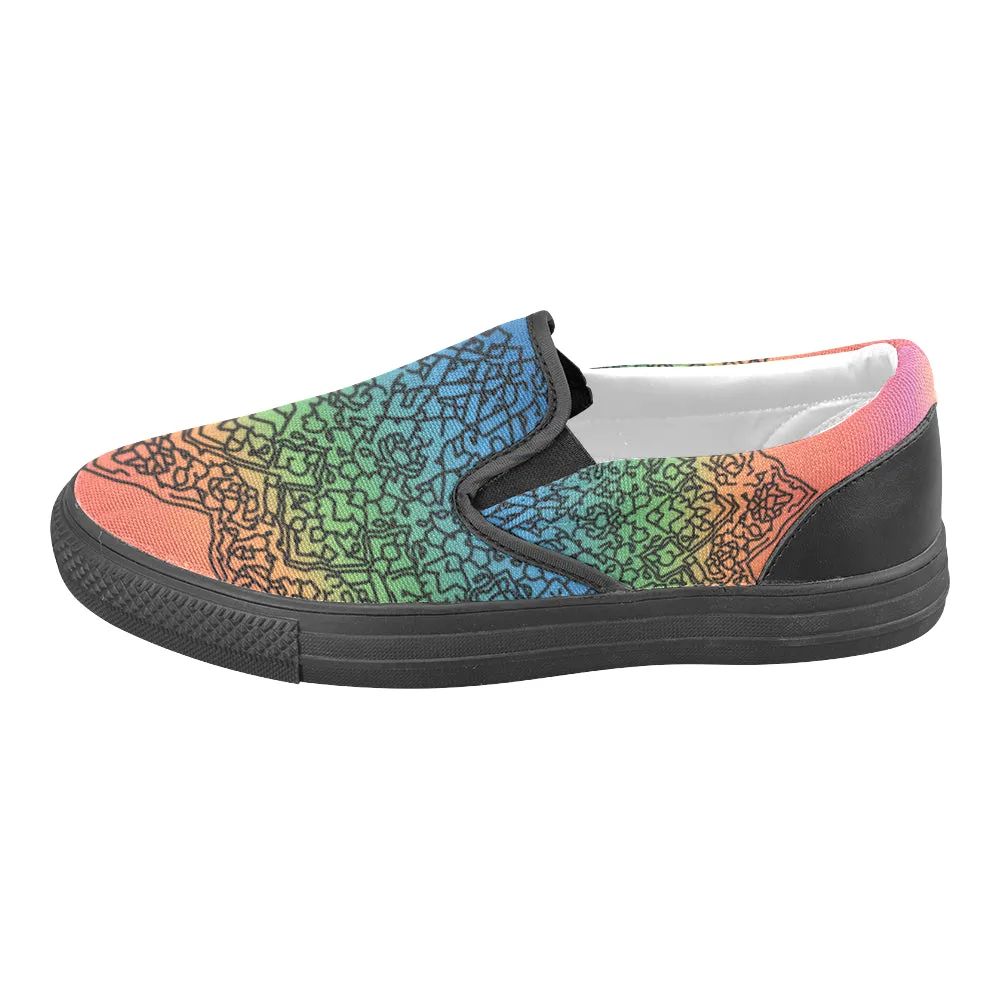 Men's Big Size Doodled Mandala Print Canvas Slip-on Shoes