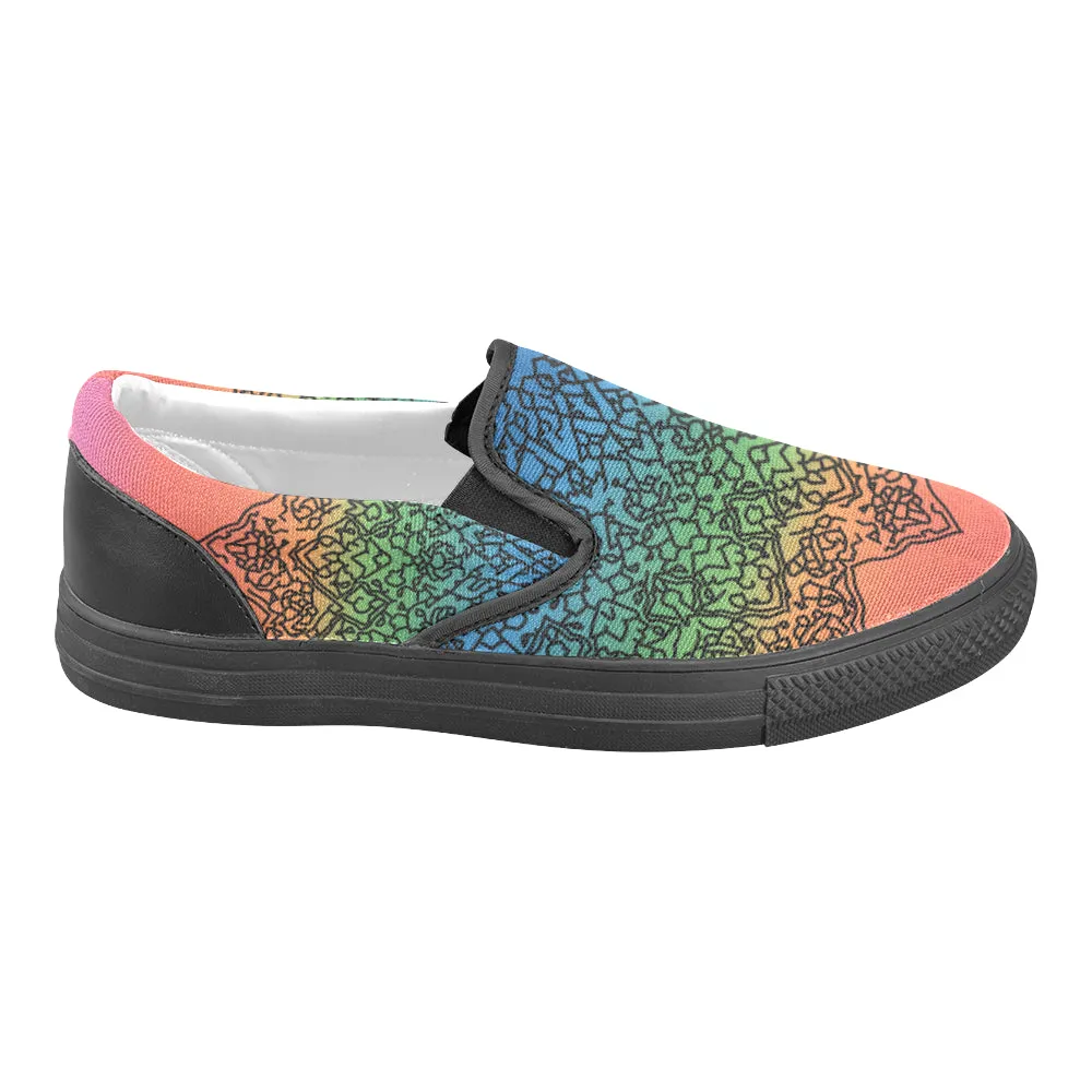 Men's Big Size Doodled Mandala Print Canvas Slip-on Shoes