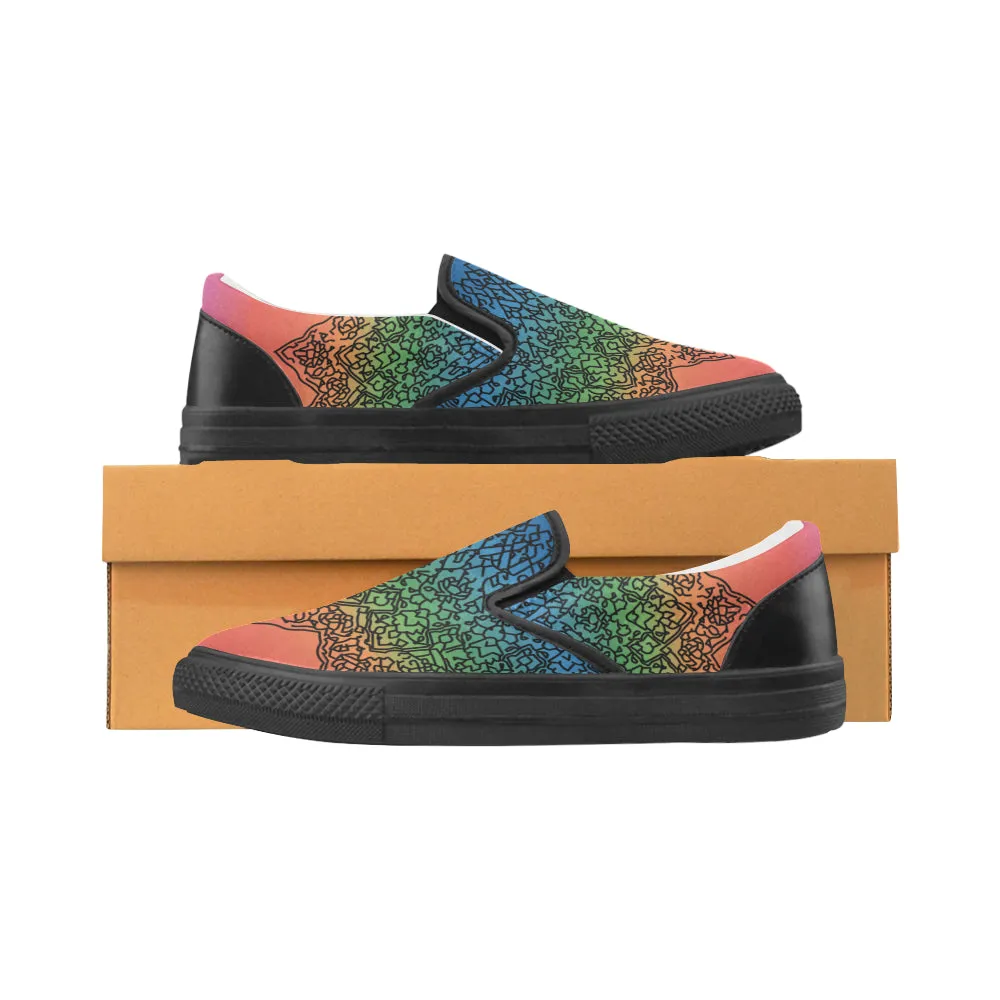 Men's Big Size Doodled Mandala Print Canvas Slip-on Shoes