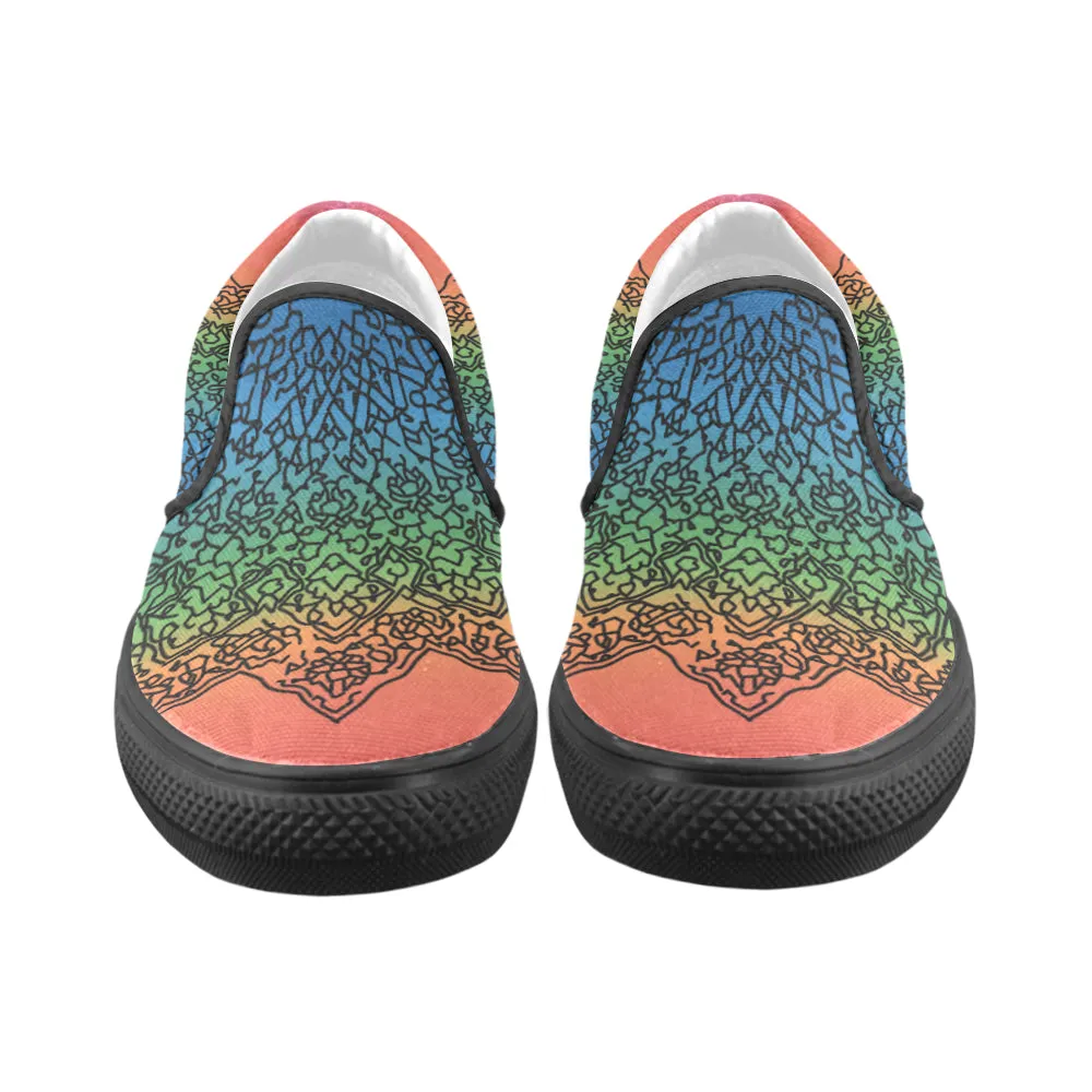 Men's Big Size Doodled Mandala Print Canvas Slip-on Shoes