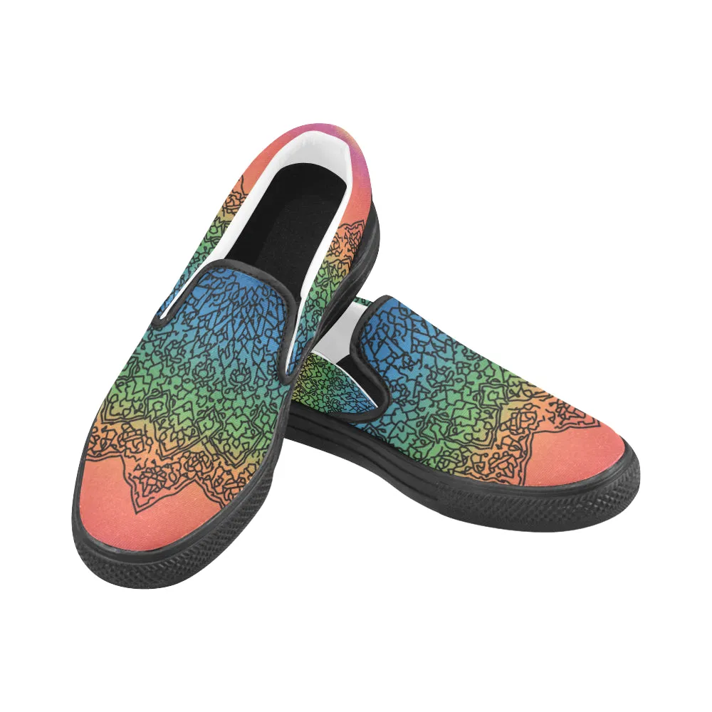 Men's Big Size Doodled Mandala Print Canvas Slip-on Shoes