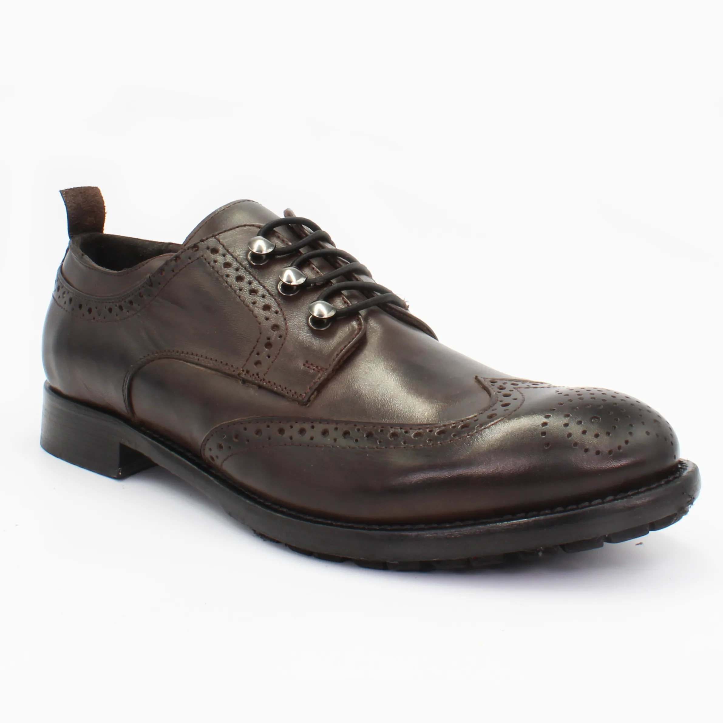 Men's Derby Brogue with Elastic Laces in Calf Leather Testa Di Moro Brown (JPU38767/10)
