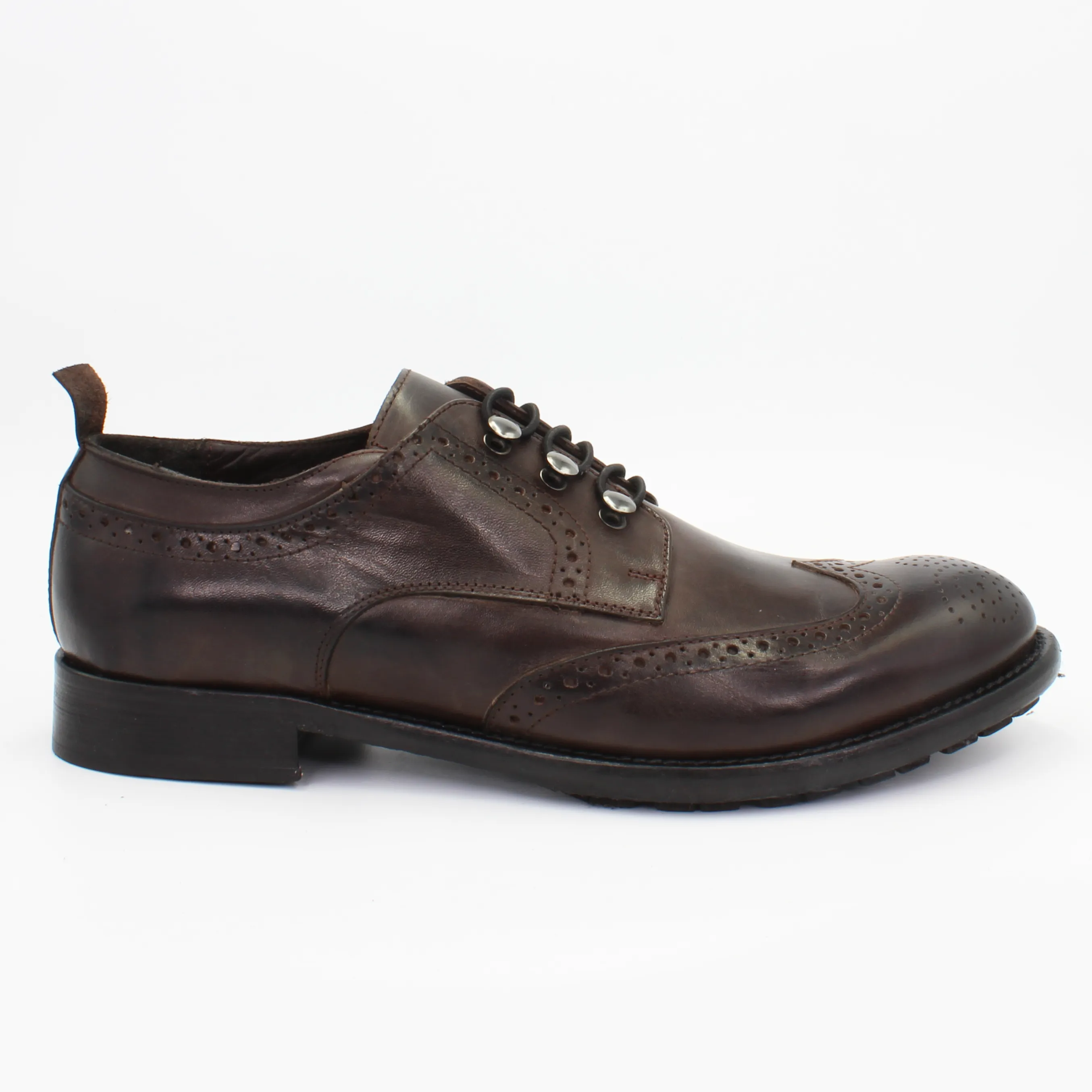 Men's Derby Brogue with Elastic Laces in Calf Leather Testa Di Moro Brown (JPU38767/10)