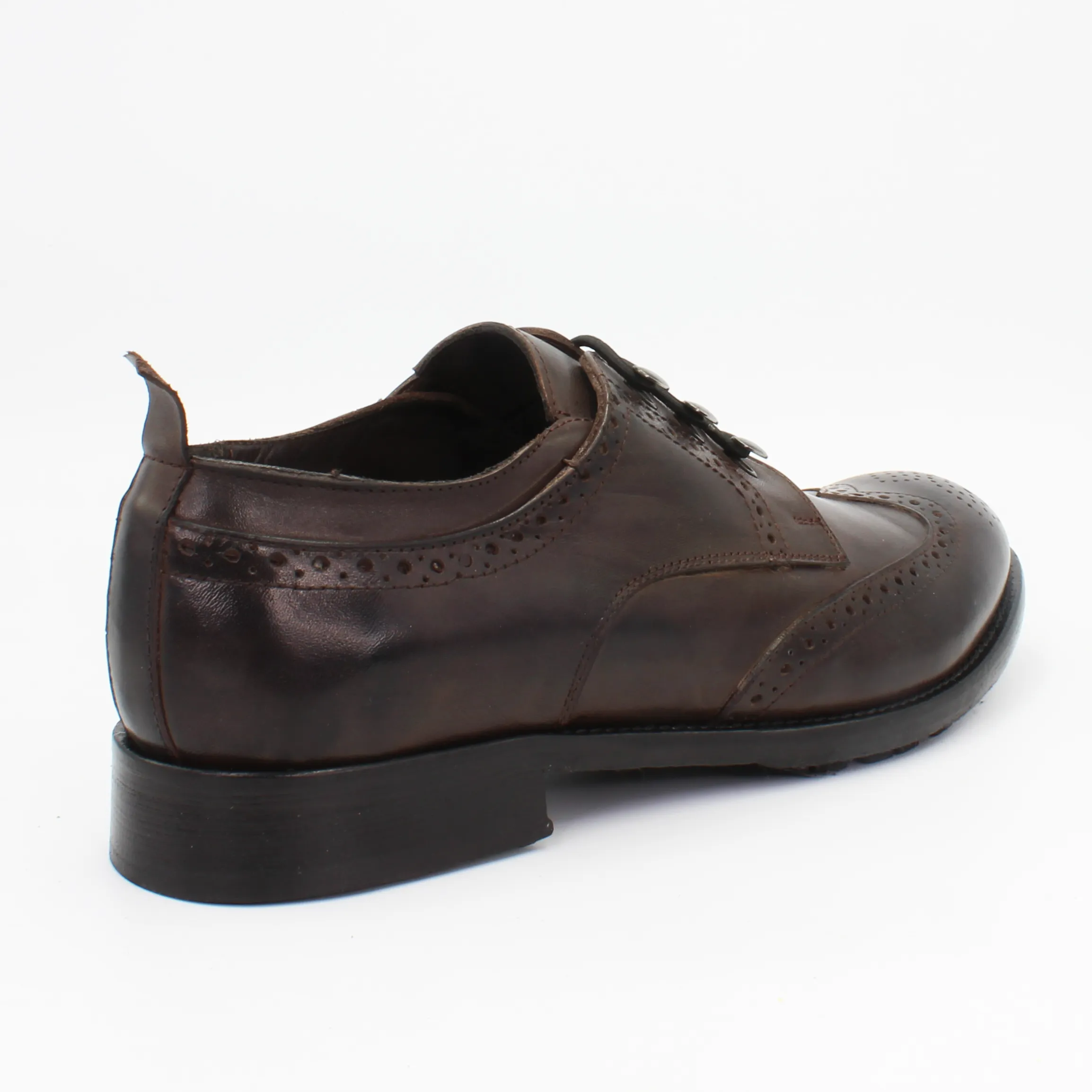 Men's Derby Brogue with Elastic Laces in Calf Leather Testa Di Moro Brown (JPU38767/10)