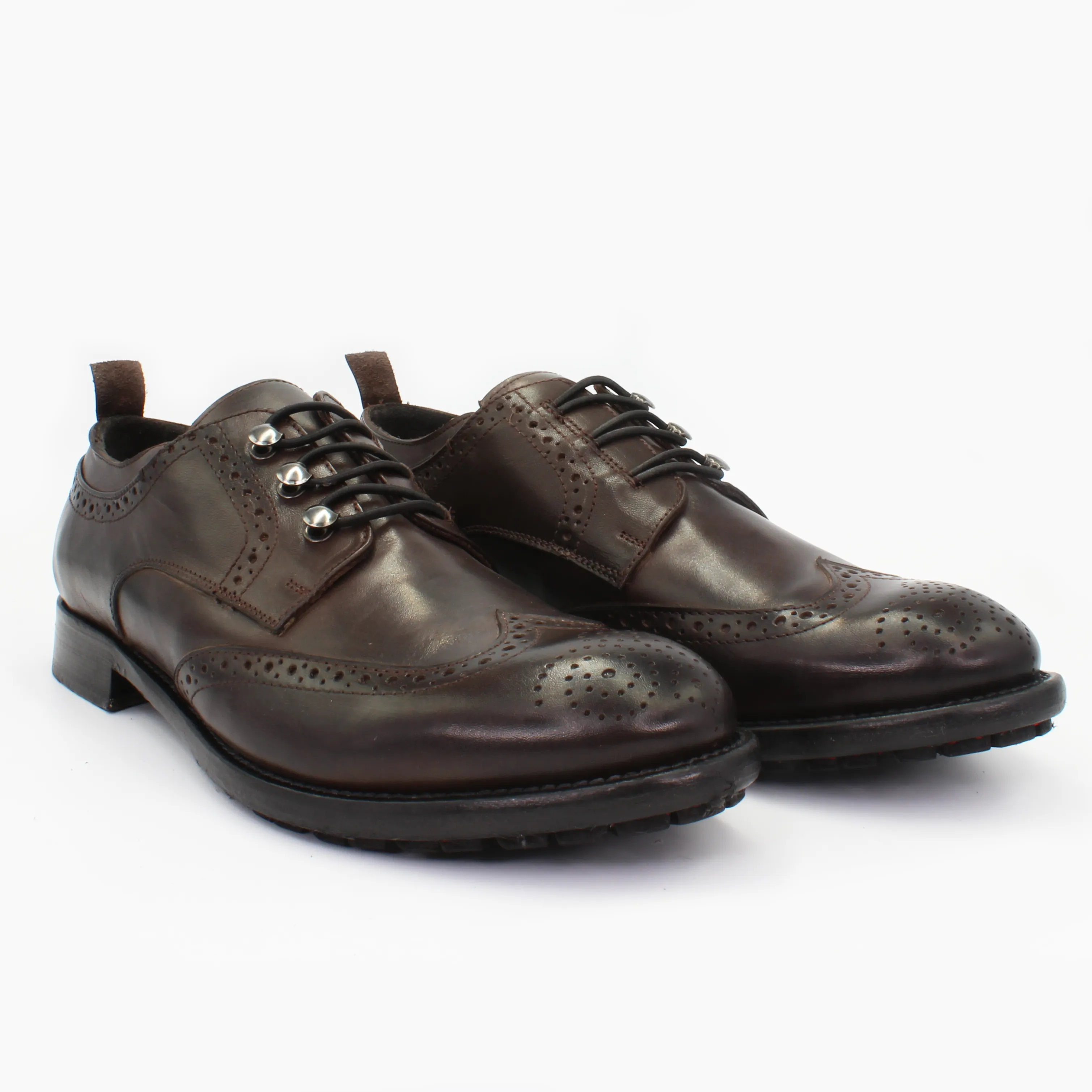 Men's Derby Brogue with Elastic Laces in Calf Leather Testa Di Moro Brown (JPU38767/10)