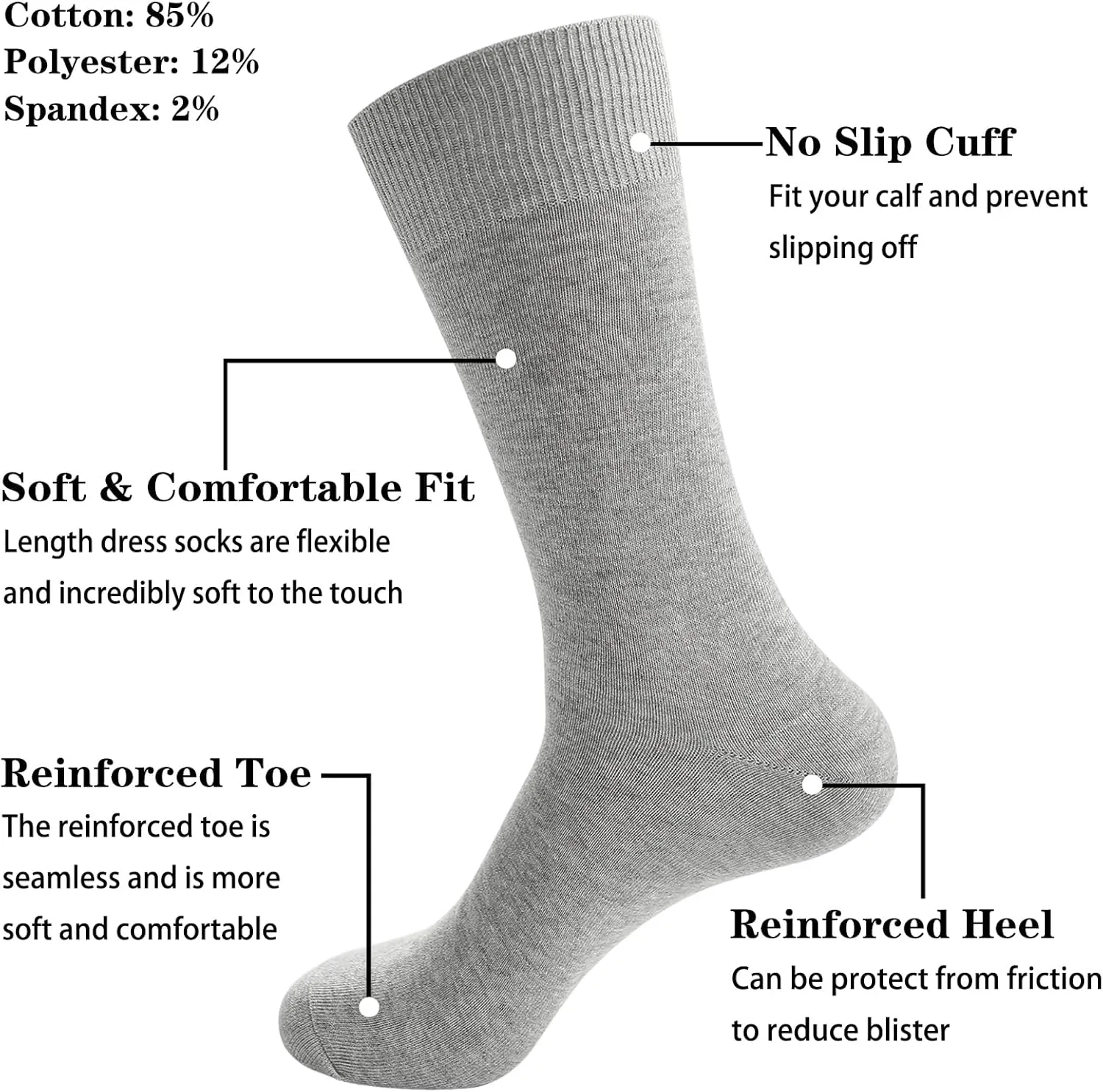 Men's Dress Socks 5 Pairs Mens Cotton Calf Business Formal Socks Soft Breathable Athletic Long Crew Casual Socks