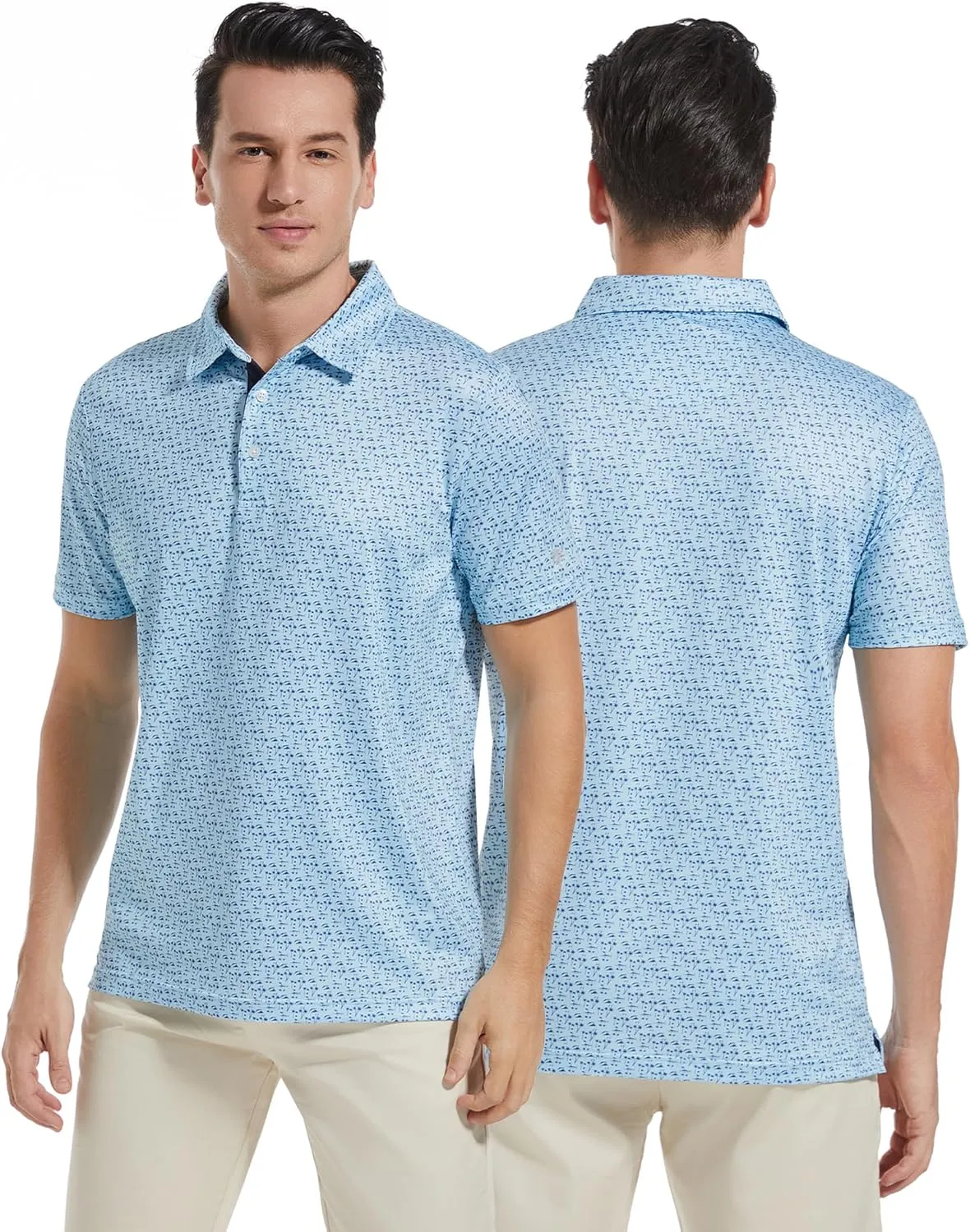 Mens Golf Shirt Short Sleeve Dry Fit Print Moisture Wicking Performance Patterns Collared Polo Shirt