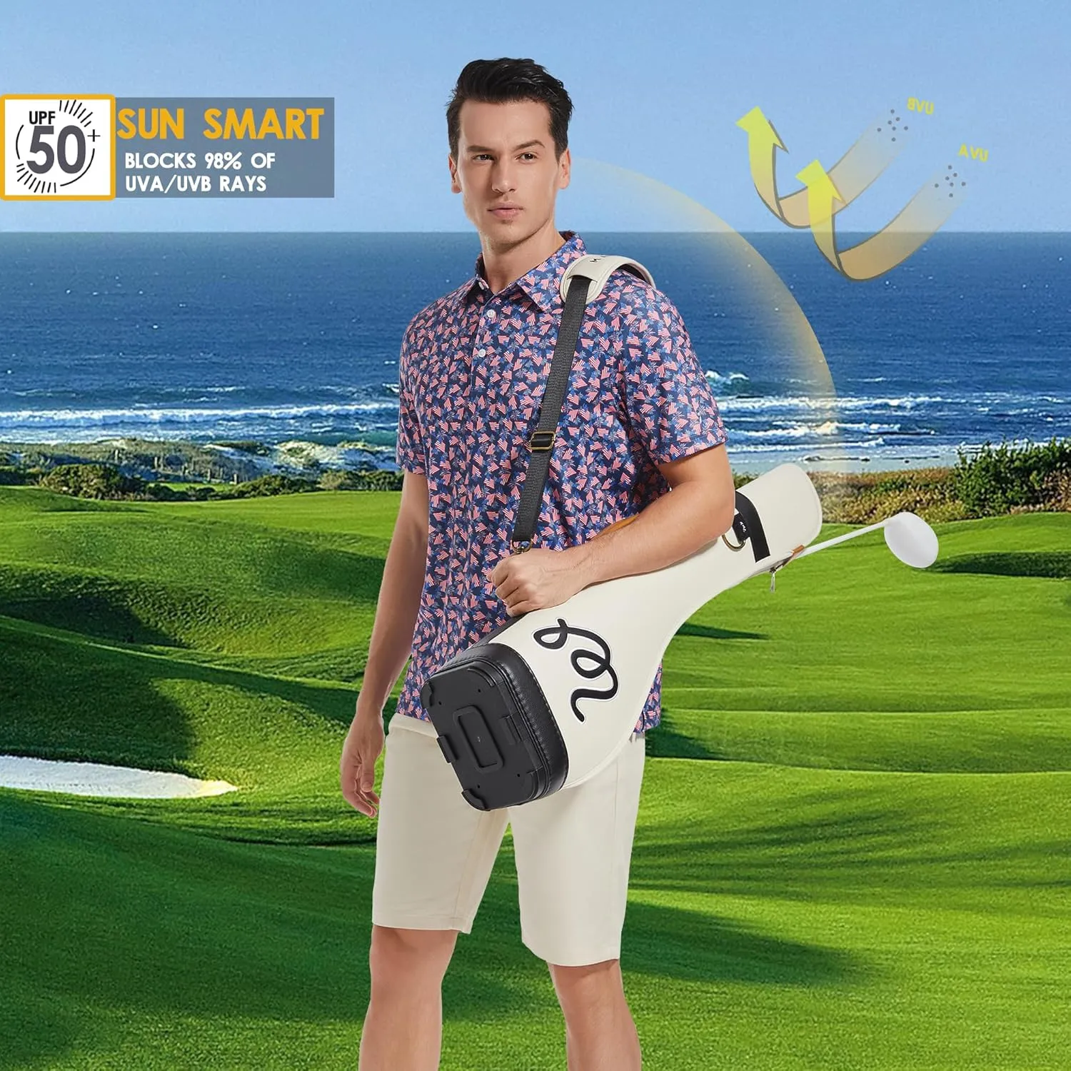 Mens Golf Shirt Short Sleeve Dry Fit Print Moisture Wicking Performance Patterns Collared Polo Shirt