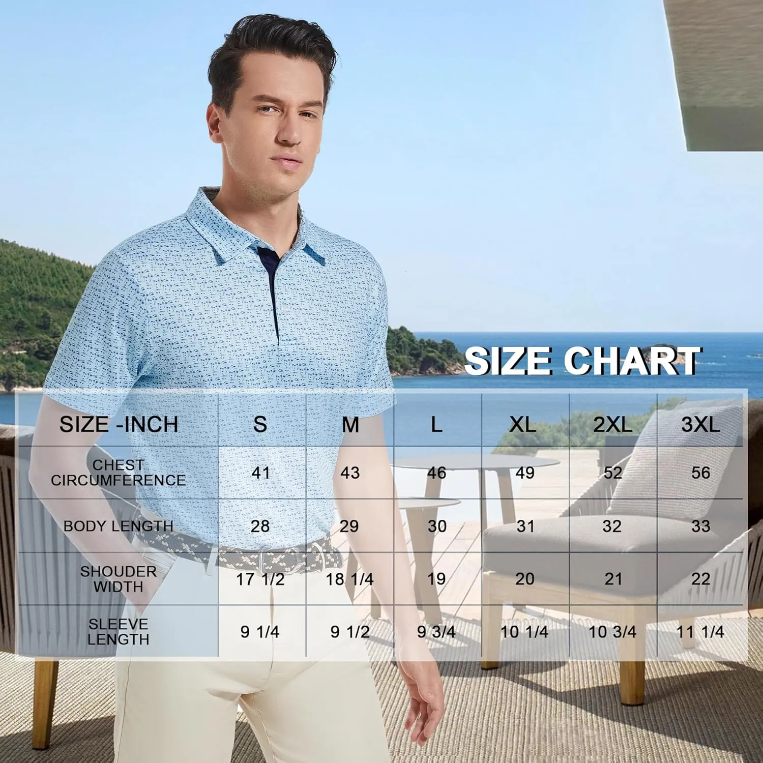 Mens Golf Shirt Short Sleeve Dry Fit Print Moisture Wicking Performance Patterns Collared Polo Shirt