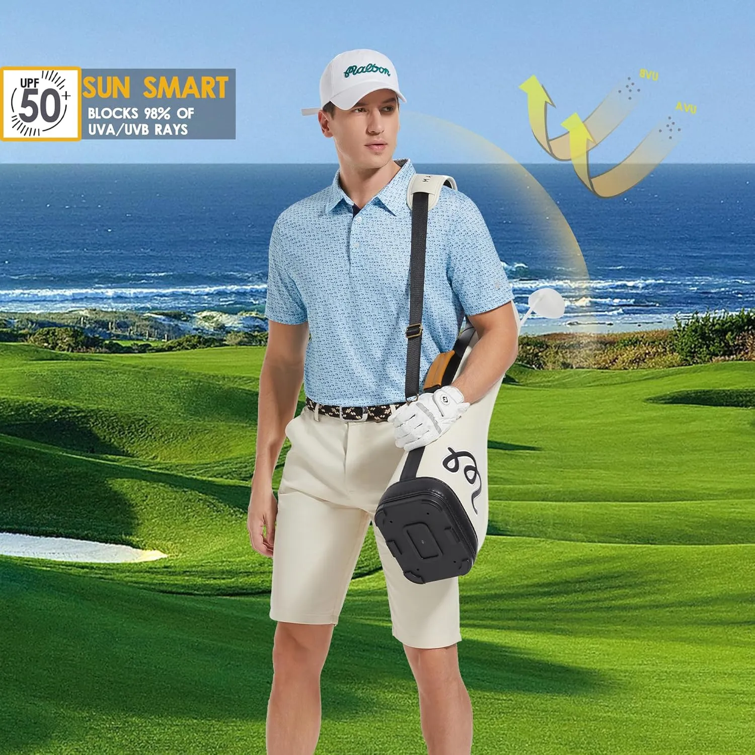Mens Golf Shirt Short Sleeve Dry Fit Print Moisture Wicking Performance Patterns Collared Polo Shirt