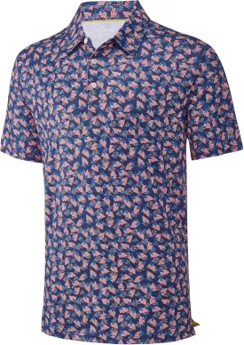 Mens Golf Shirt Short Sleeve Dry Fit Print Moisture Wicking Performance Patterns Collared Polo Shirt
