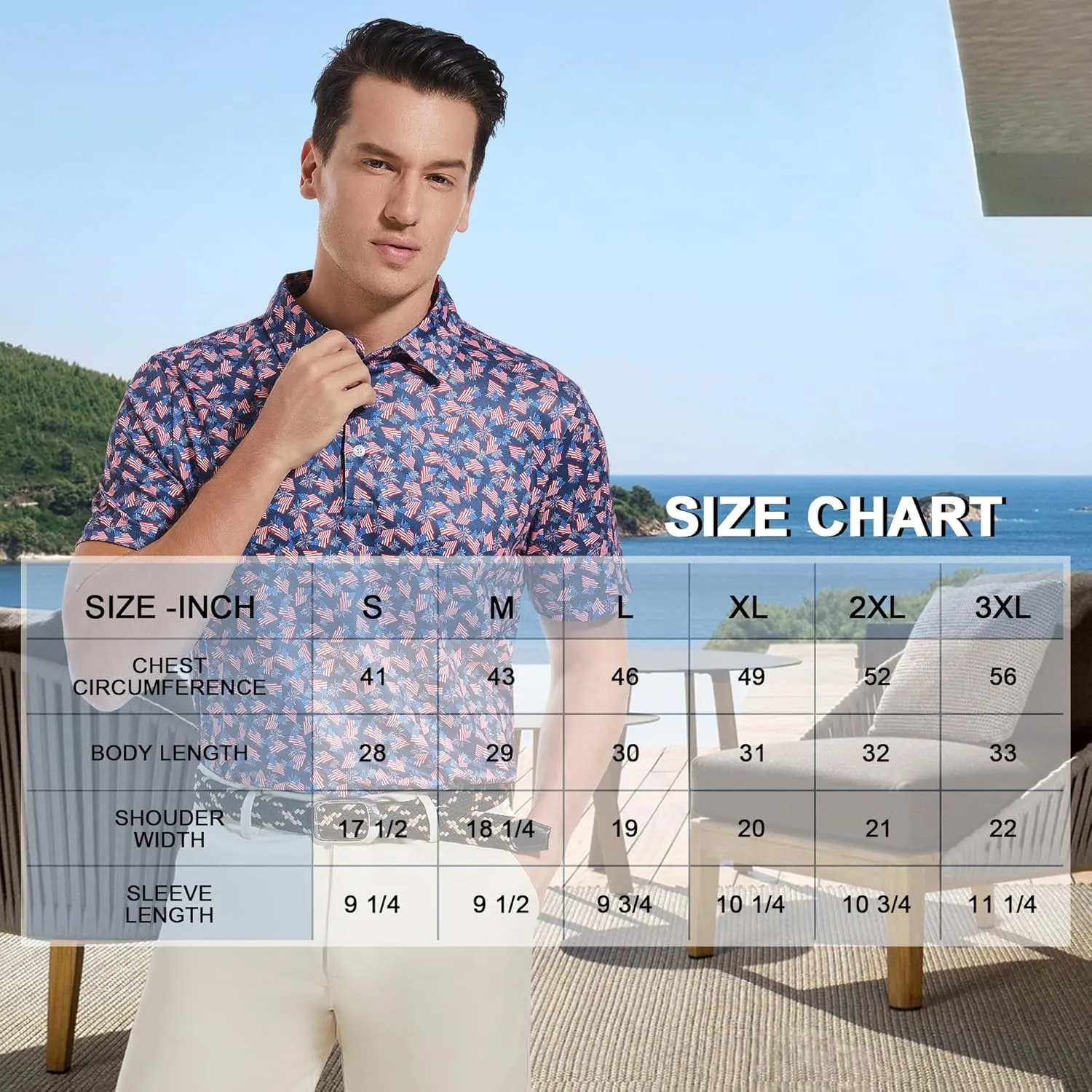 Mens Golf Shirt Short Sleeve Dry Fit Print Moisture Wicking Performance Patterns Collared Polo Shirt