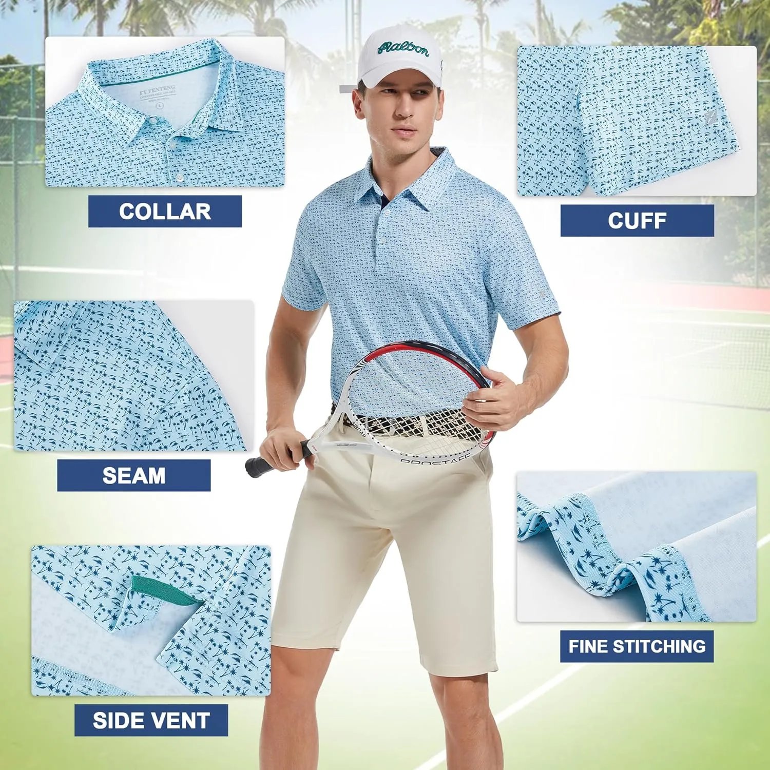 Mens Golf Shirt Short Sleeve Dry Fit Print Moisture Wicking Performance Patterns Collared Polo Shirt