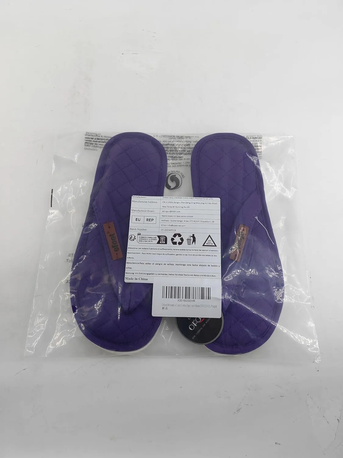 ofoot Women's Cozy Cotton House Slippers Thong Flip Flops Memory Foam Insole Open Toe Indoor Slip On Shoes