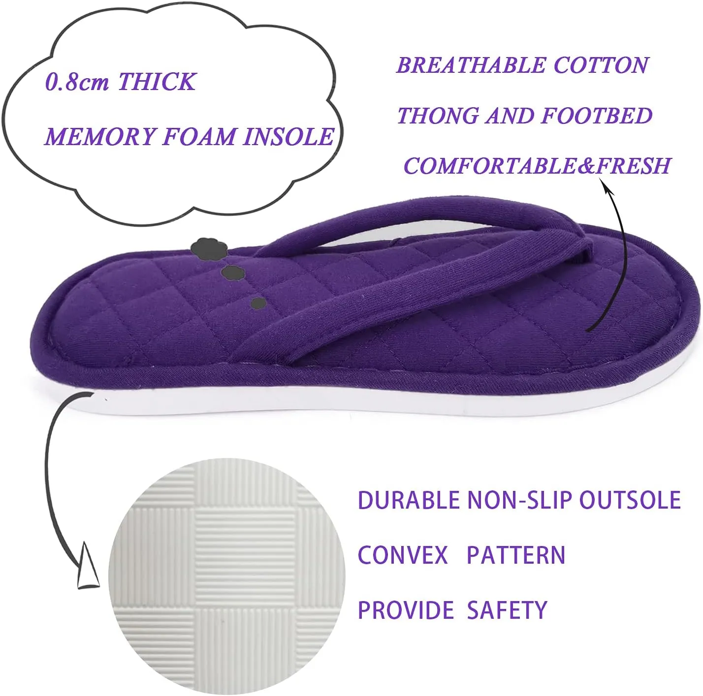 ofoot Women's Cozy Cotton House Slippers Thong Flip Flops Memory Foam Insole Open Toe Indoor Slip On Shoes