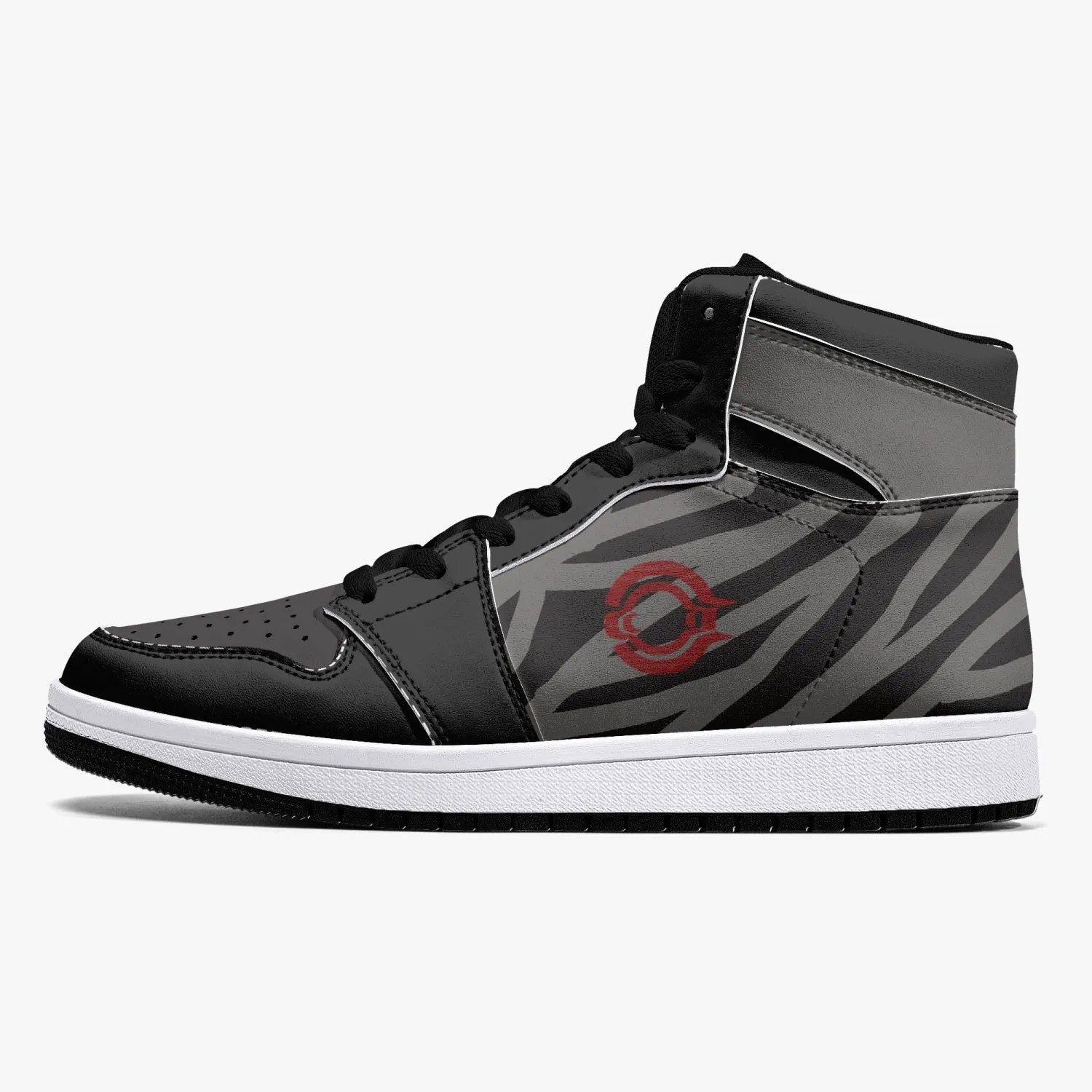 OOTAMAWAE Original Brand High-Top Leather Sneakers -  Black and Grey Stripes
