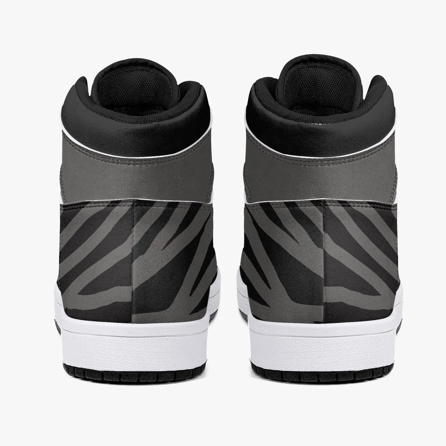 OOTAMAWAE Original Brand High-Top Leather Sneakers -  Black and Grey Stripes