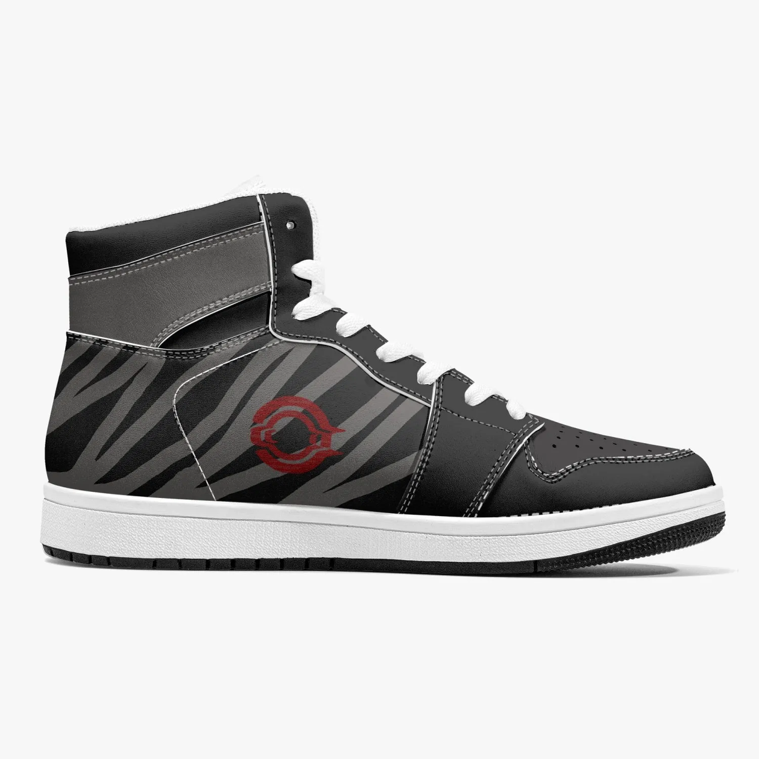 OOTAMAWAE Original Brand High-Top Leather Sneakers -  Black and Grey Stripes