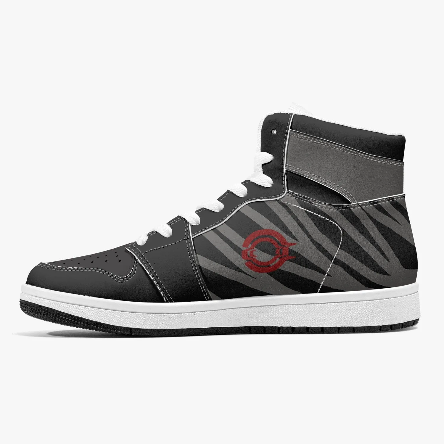 OOTAMAWAE Original Brand High-Top Leather Sneakers -  Black and Grey Stripes