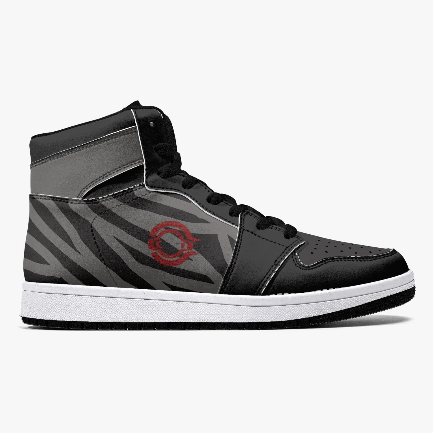 OOTAMAWAE Original Brand High-Top Leather Sneakers -  Black and Grey Stripes