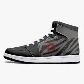 OOTAMAWAE Original Brand High-Top Leather Sneakers -  Black and Grey Stripes