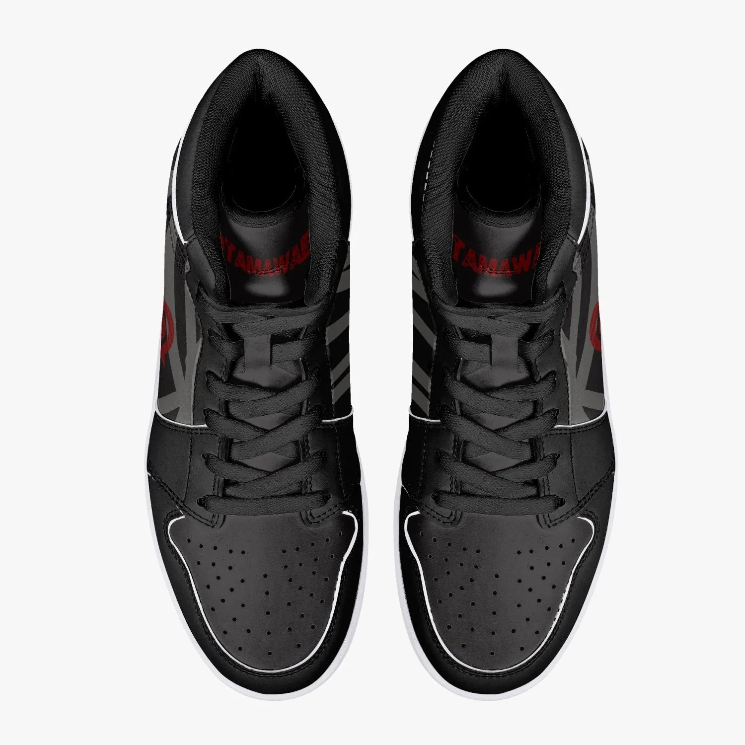 OOTAMAWAE Original Brand High-Top Leather Sneakers -  Black and Grey Stripes