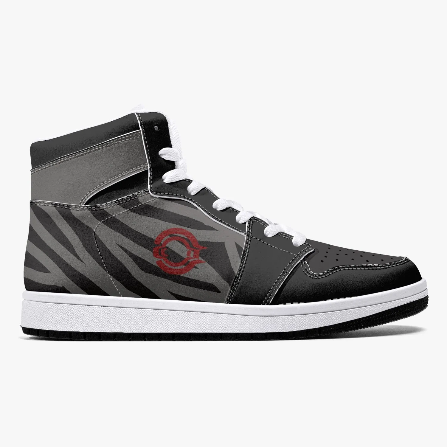 OOTAMAWAE Original Brand High-Top Leather Sneakers -  Black and Grey Stripes