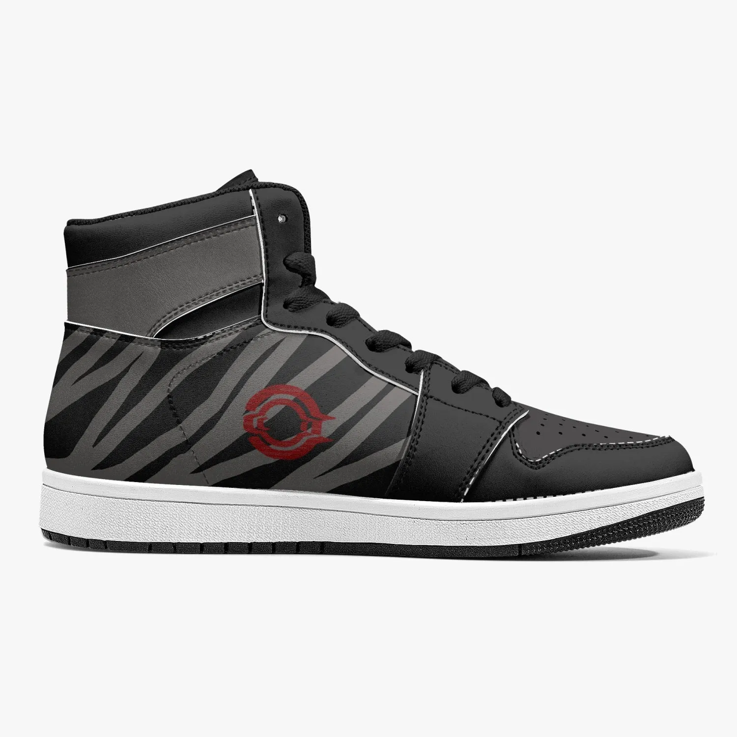OOTAMAWAE Original Brand High-Top Leather Sneakers -  Black and Grey Stripes