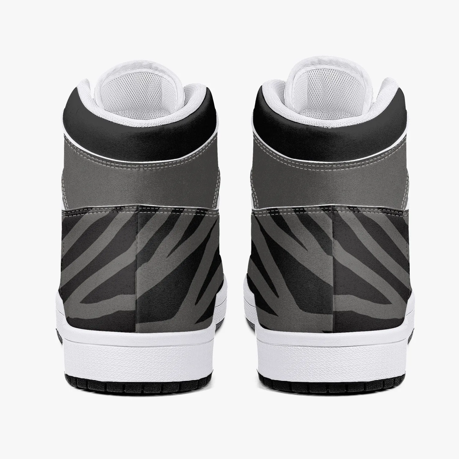 OOTAMAWAE Original Brand High-Top Leather Sneakers -  Black and Grey Stripes