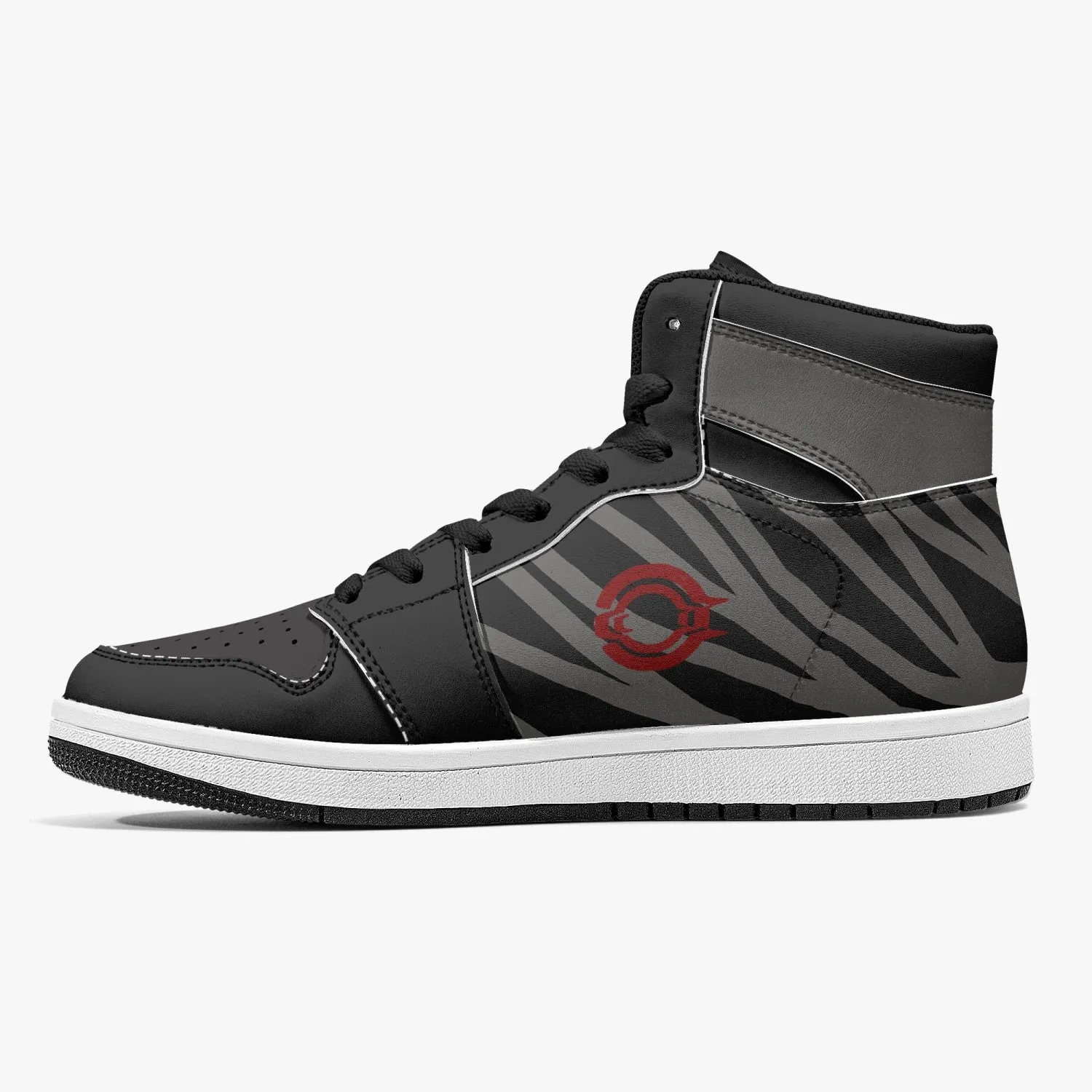 OOTAMAWAE Original Brand High-Top Leather Sneakers -  Black and Grey Stripes