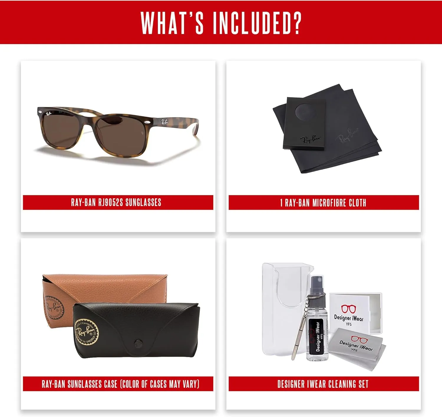 Ray-Ban Junior XS Kids' New Wayfarer RJ9052S Square Sunglasses for SMALL Boys and Girls   BUNDLE With DIW Kit