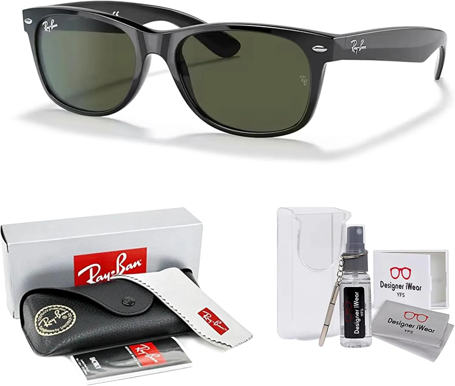 Ray-Ban RB2132 NEW WAYFARER Square Sunglasses For Men For Women   BUNDLE with Designer iWear Eyewear Care Kit