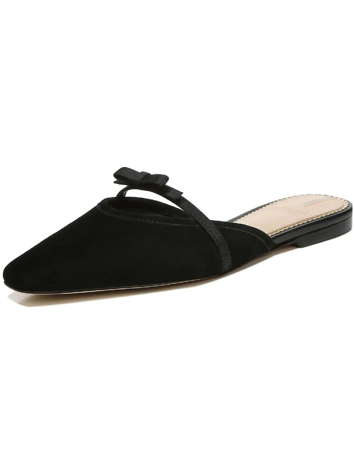 Sam Edelman Carol Black Suede Slip On Pointed Toe Bow-Tie Flat Mules Shoes