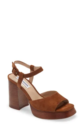Steve Madden Inclusive Platform Ankle Strap Heeled Sandals Chestnut Suede