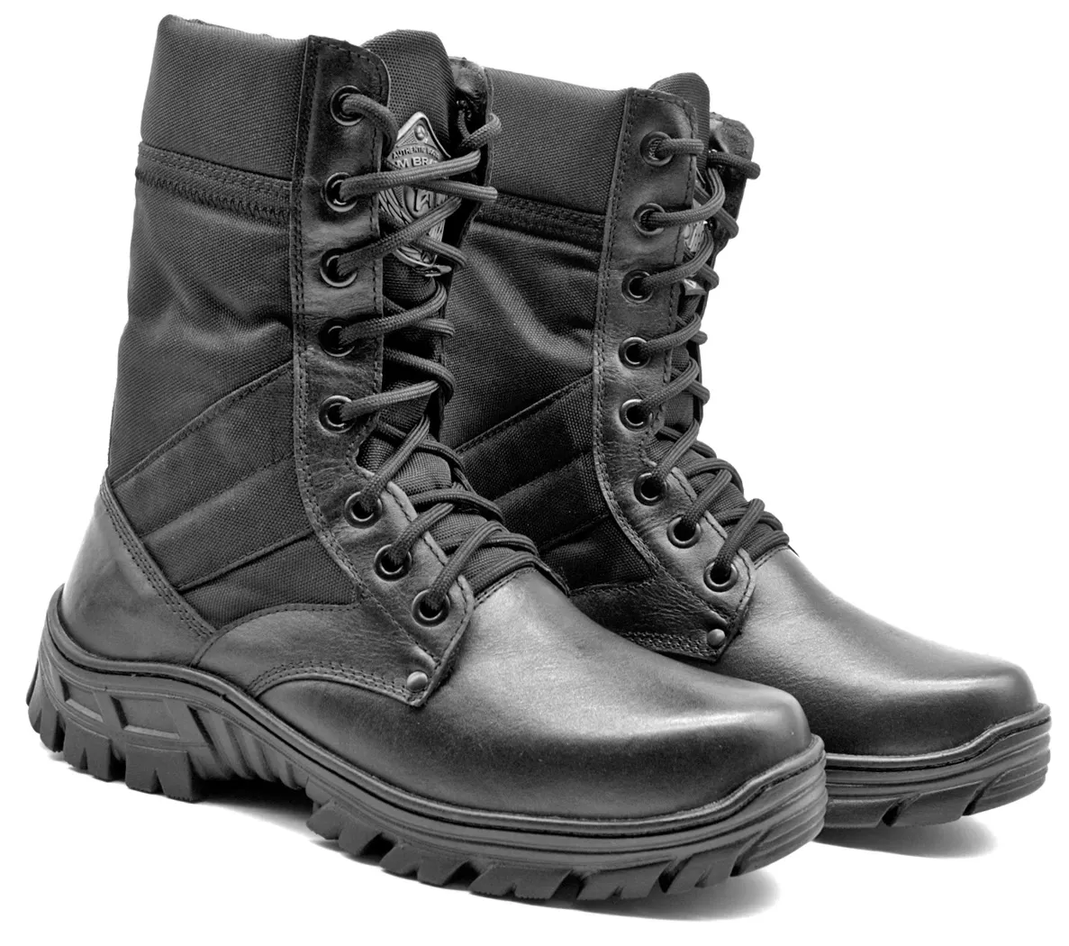 Tactical Boots Black Genuine Leather and Canvas Military Lace Up