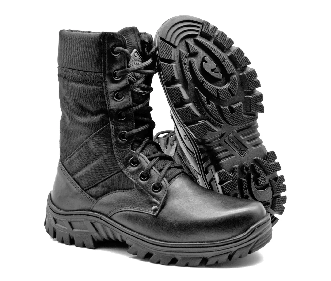 Tactical Boots Black Genuine Leather and Canvas Military Lace Up