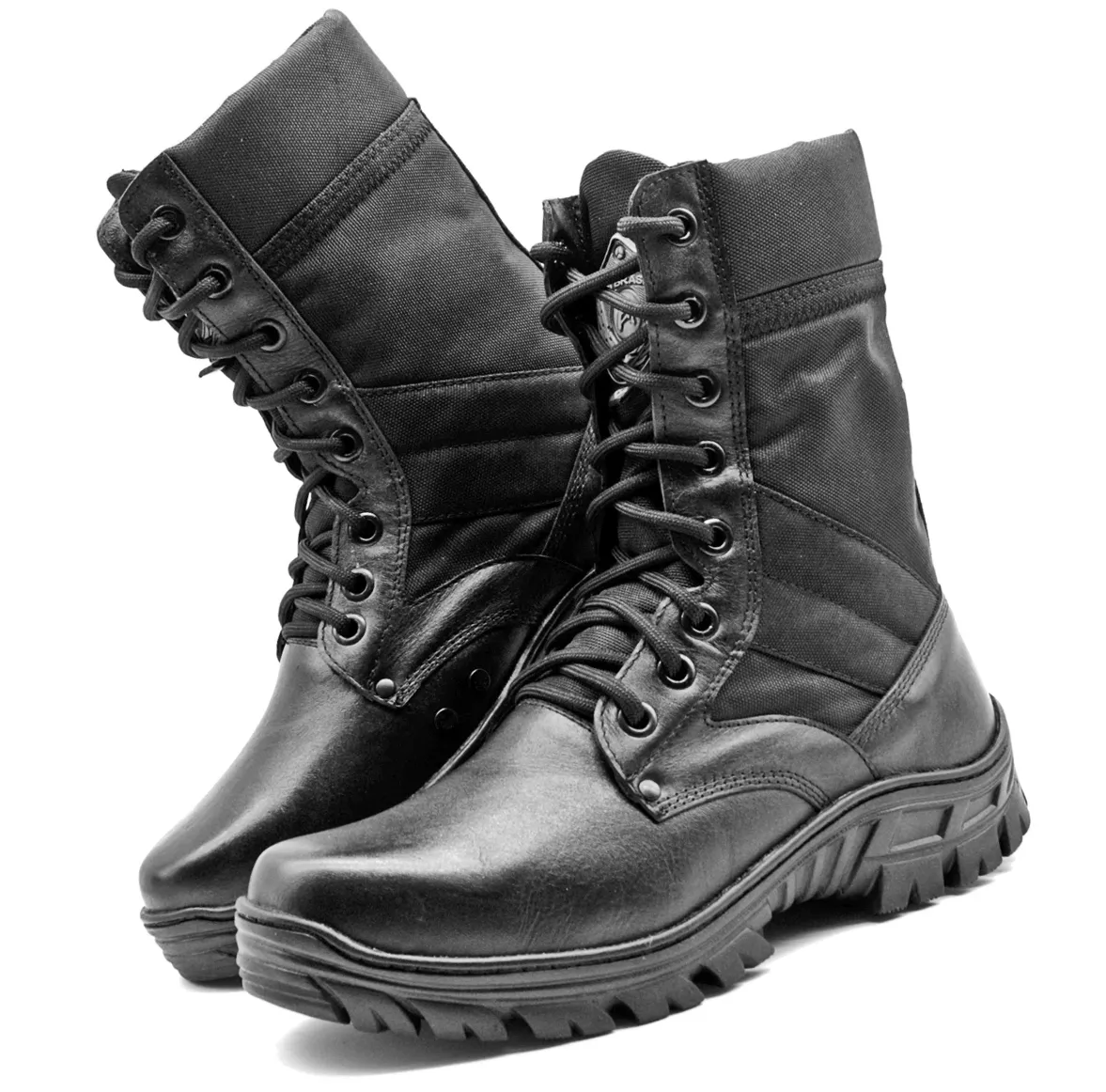 Tactical Boots Black Genuine Leather and Canvas Military Lace Up