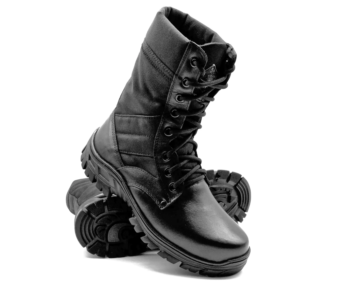 Tactical Boots Black Genuine Leather and Canvas Military Lace Up