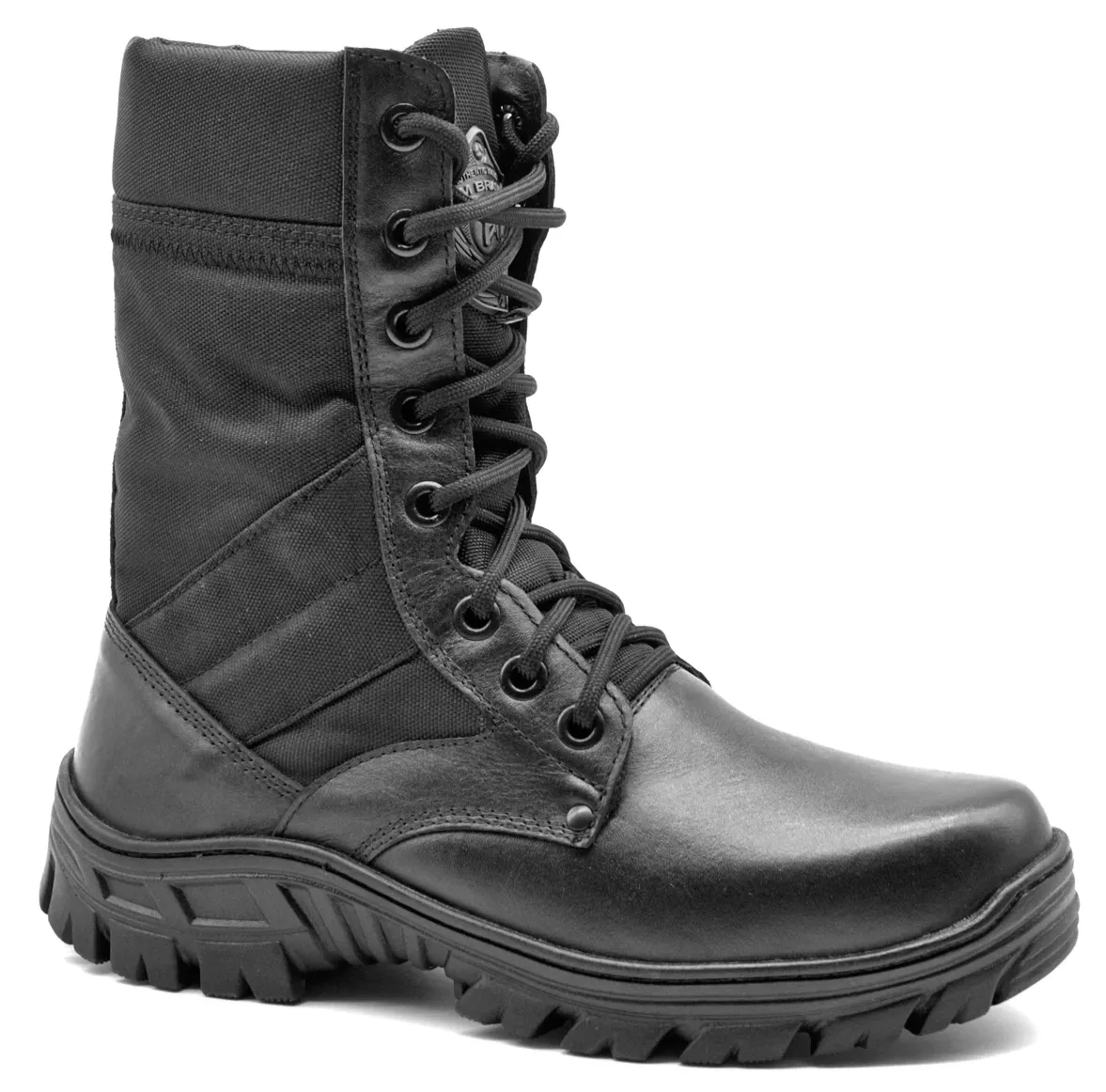 Tactical Boots Black Genuine Leather and Canvas Military Lace Up