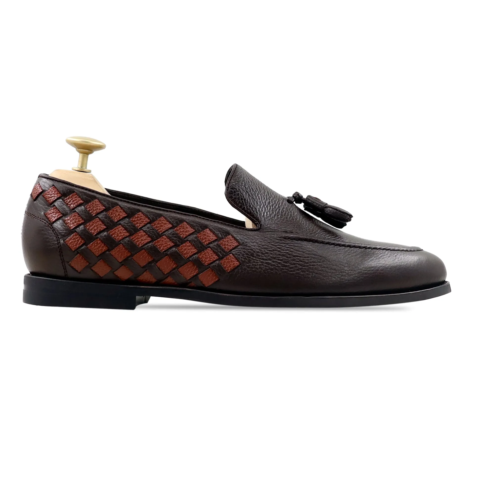 Tanto - Men's Dark Brown Hand Woven Calf Leather Loafer