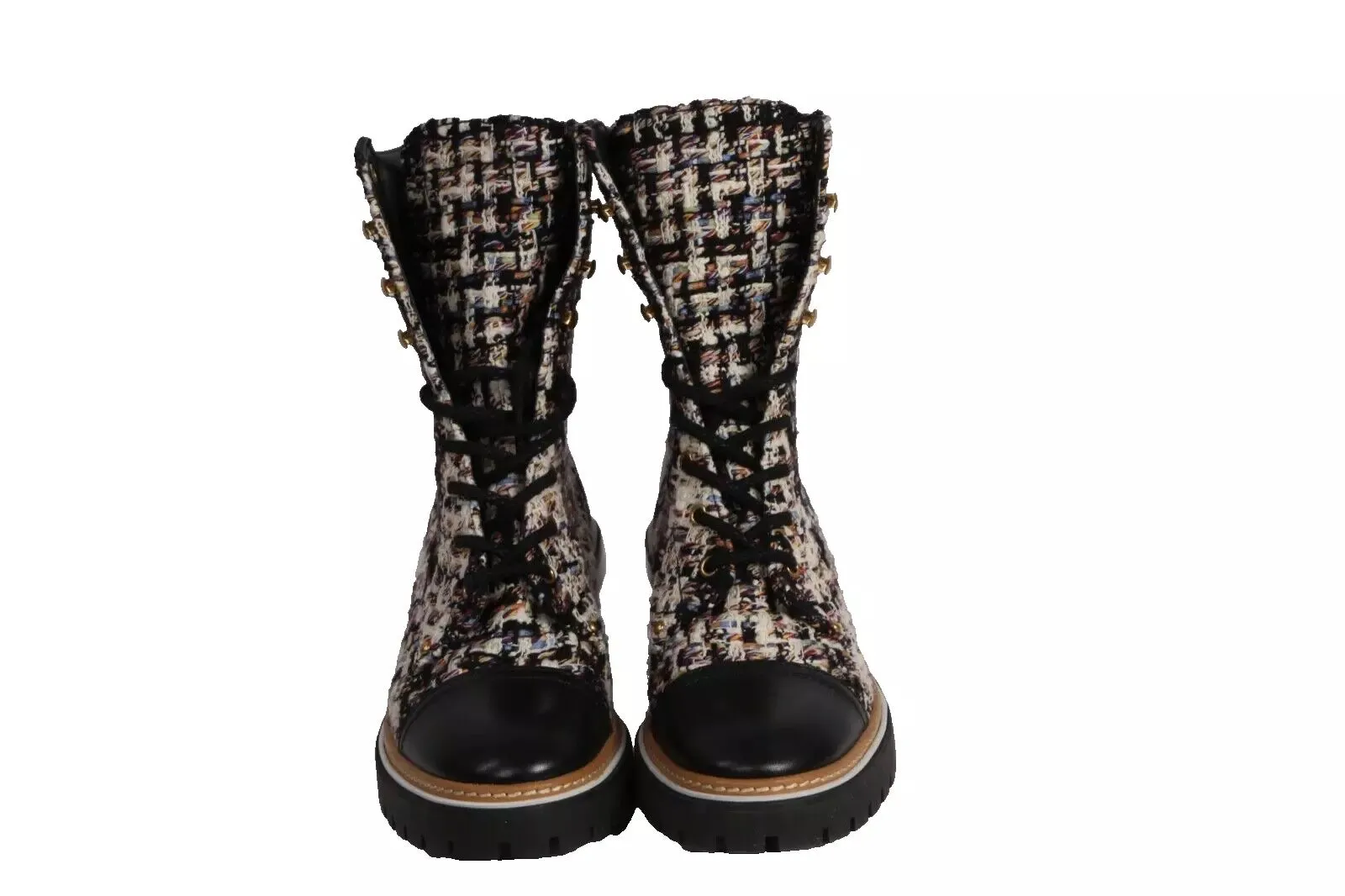 TORY BURCH MILLER TWEED MID CALFSKIN COMBAT BOOTS