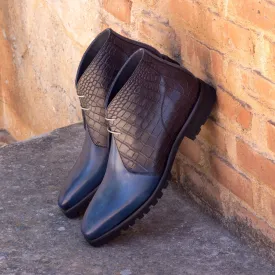 Unique Handcrafted Croco Black and Navy Casual Sports Chukka by Le Ruux
