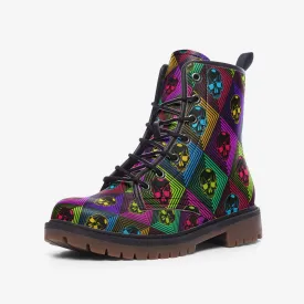 Vegan Leather Combat Boots, 80s vaporware, Skull, Macabre Ankle Boots