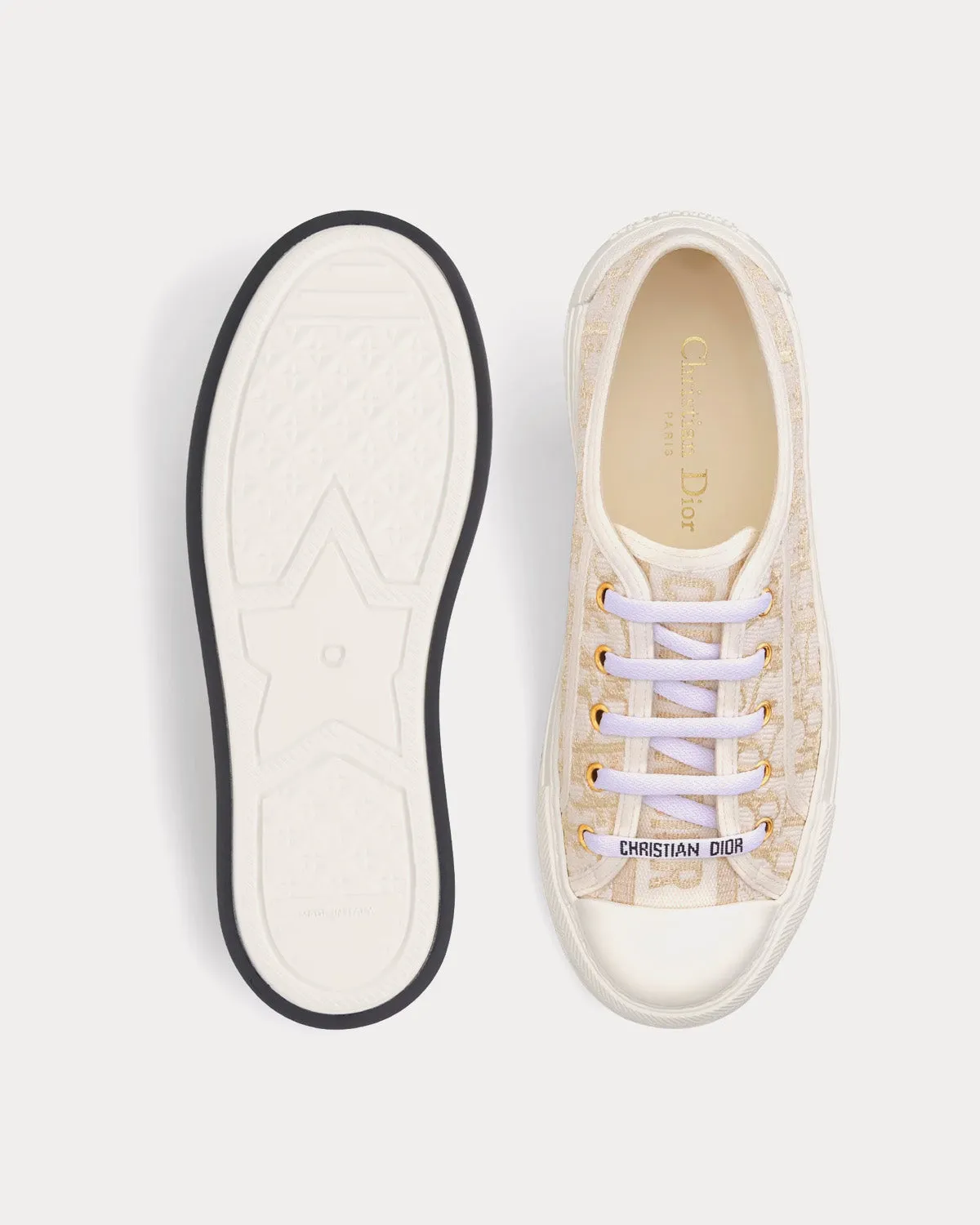 Walk'n'Dior Platform Gold-Tone Dior Oblique Cotton with Metallic Thread Embroidery Low Top Sneakers