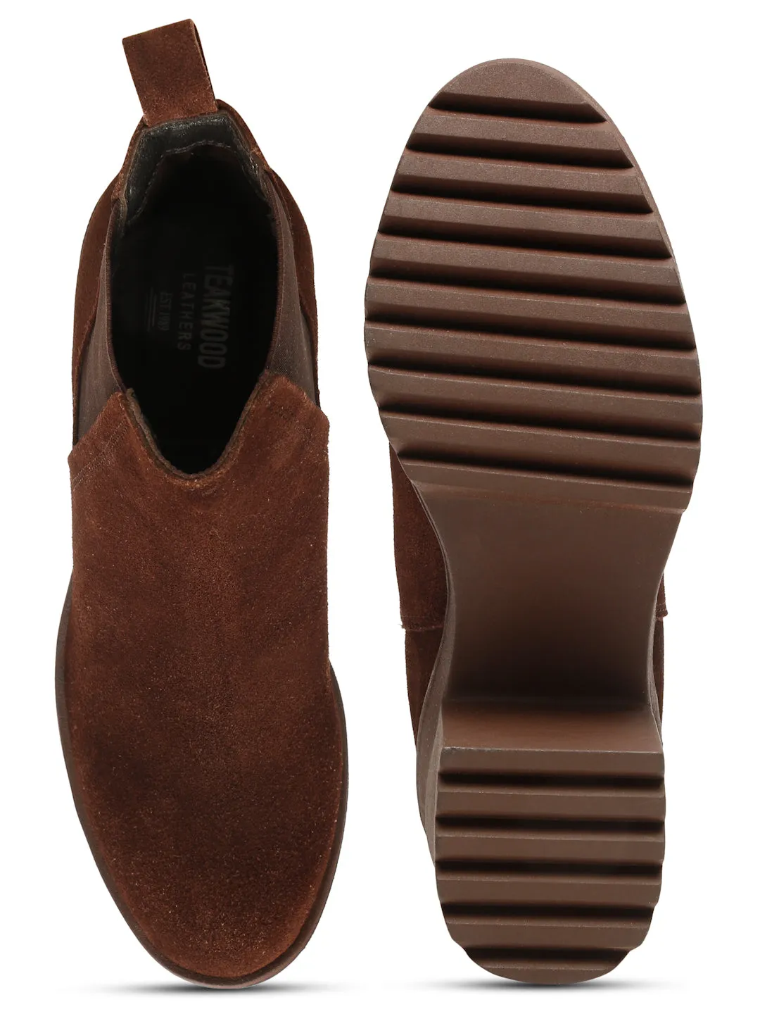 Women's Brown Suede Leather Mid - Ankle High Heeled Boots
