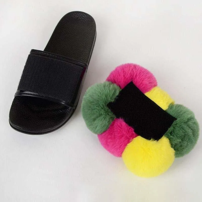 Women's Bubbly Faux Fur Slides - Mixed Colors
